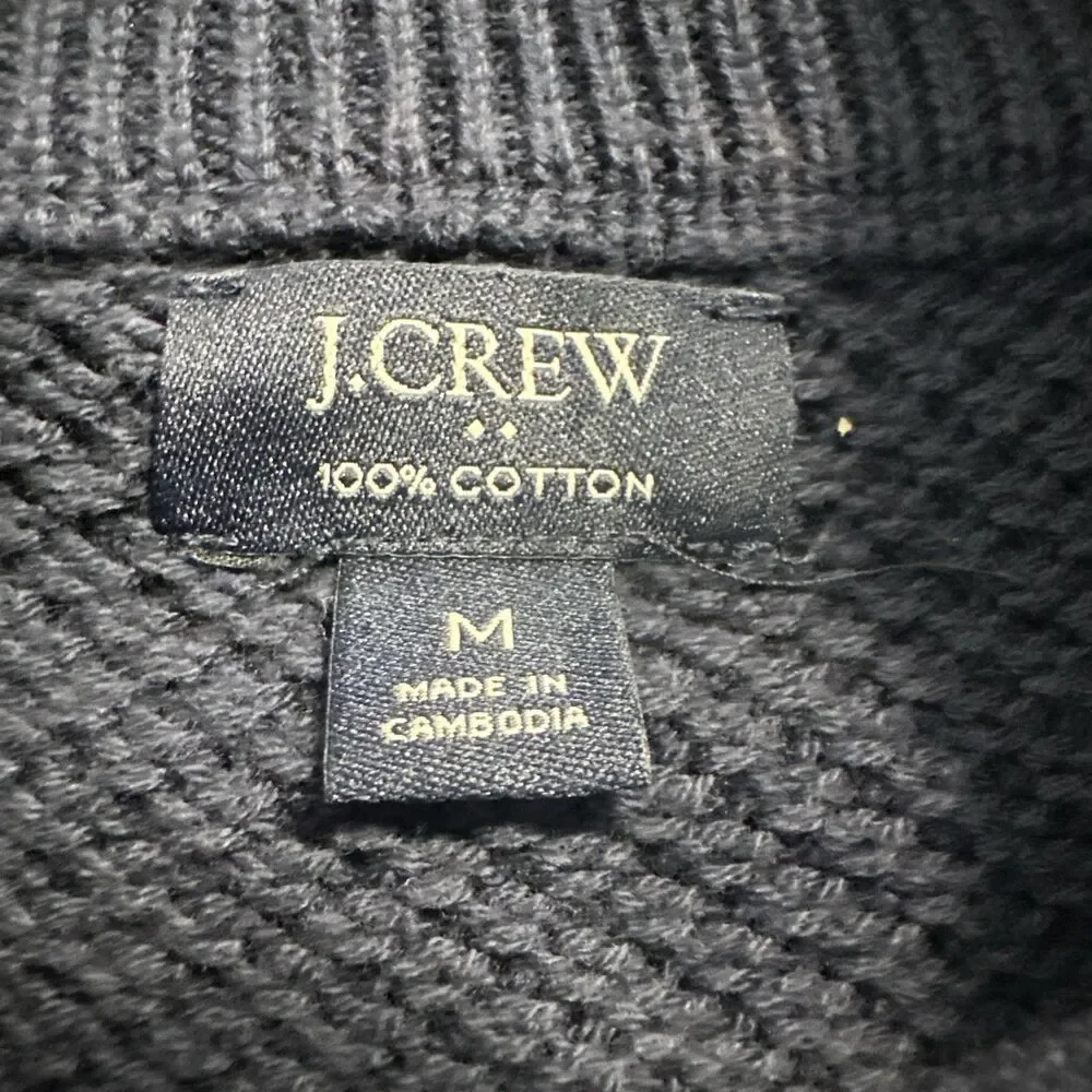 J. Crew Half Zip Pullover Sweater WOMENS Size M Navy Waffle Knit Preppy Academia - Picture 2 of 8